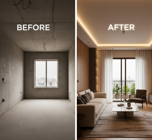 Before and after interior transformation